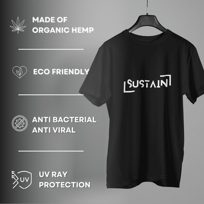 Sustain Hemp T-Shirt Unisex Black | Eco Friendly Sustainable Clothing – Mens T-Shirt on Brown Living™. SKU: Sustain-S. Img 6.