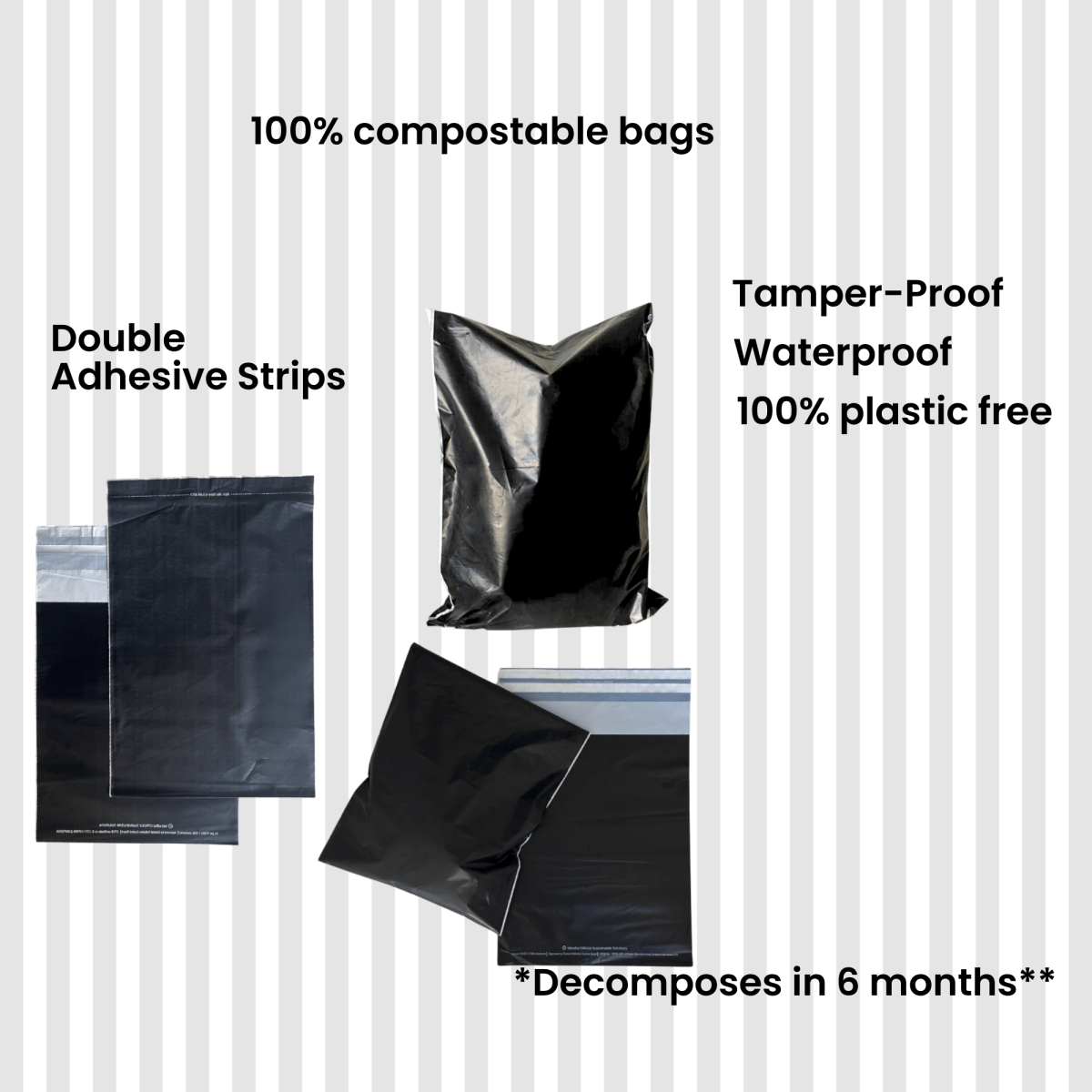 100% Compostable Ecofriendly Plain Black Courier Bag Pack Of 25 | Verified Sustainable by Brown Living™