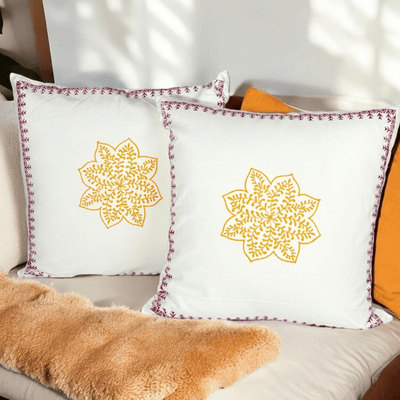 100% Cotton Mandala Cushion Covers Set of 2 – 24x24 inch – Covers & Inserts on Brown Living™. SKU: CUSYELBLOCK24X24SET2. Img 1.