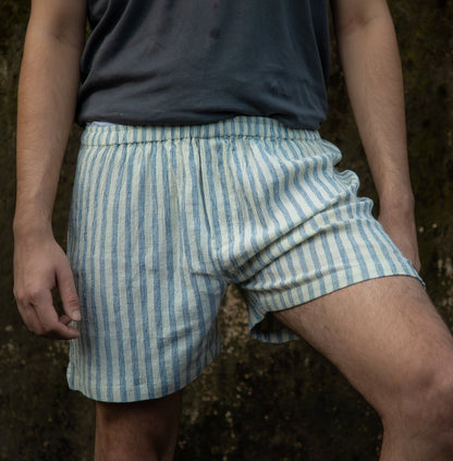 100% Organic Cotton Unisex Natural - dyed Handloom Boxers | Blue Stripes | Verified Sustainable by Brown Living™