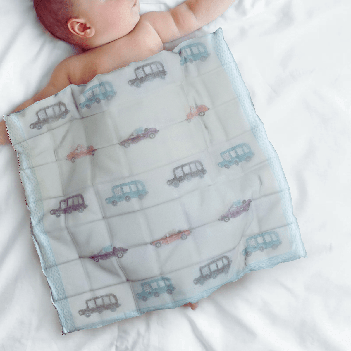 3D Muslin Dohar Blanket – Kids – Handblock Cars Print – 40x60 inches | Verified Sustainable by Brown Living™