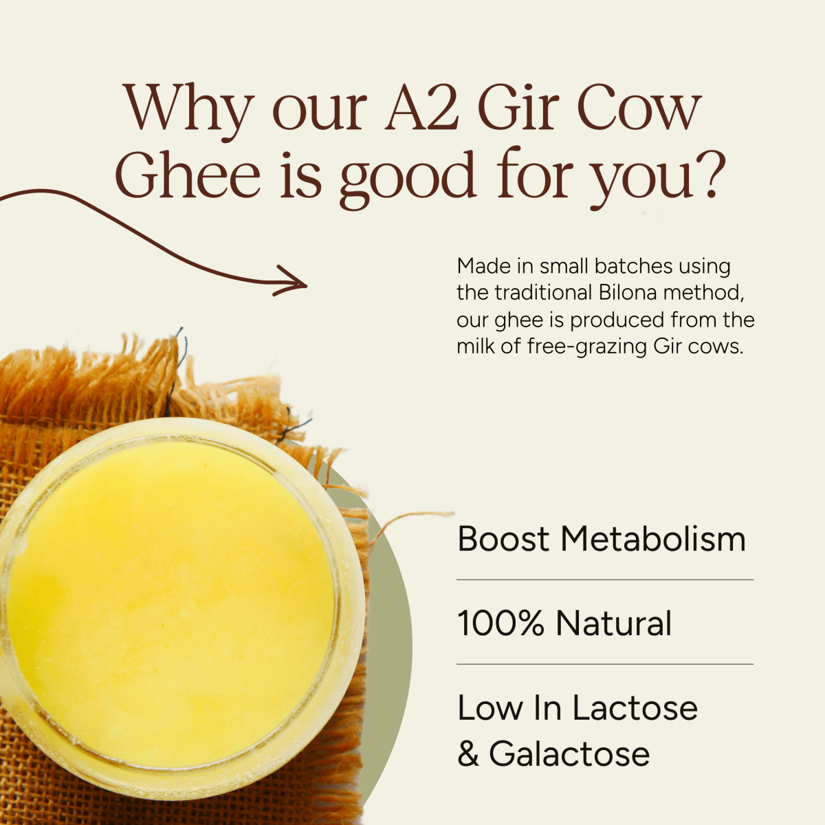 A2 Gir Cow Ghee | Bilona Churned | Pure & Natural | Verified Sustainable by Brown Living™