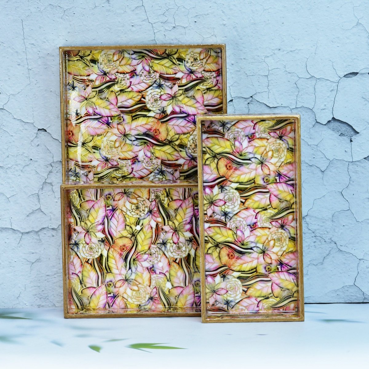 Abstract Floral Rectangular Trays - Pack of 3 | Verified Sustainable by Brown Living™