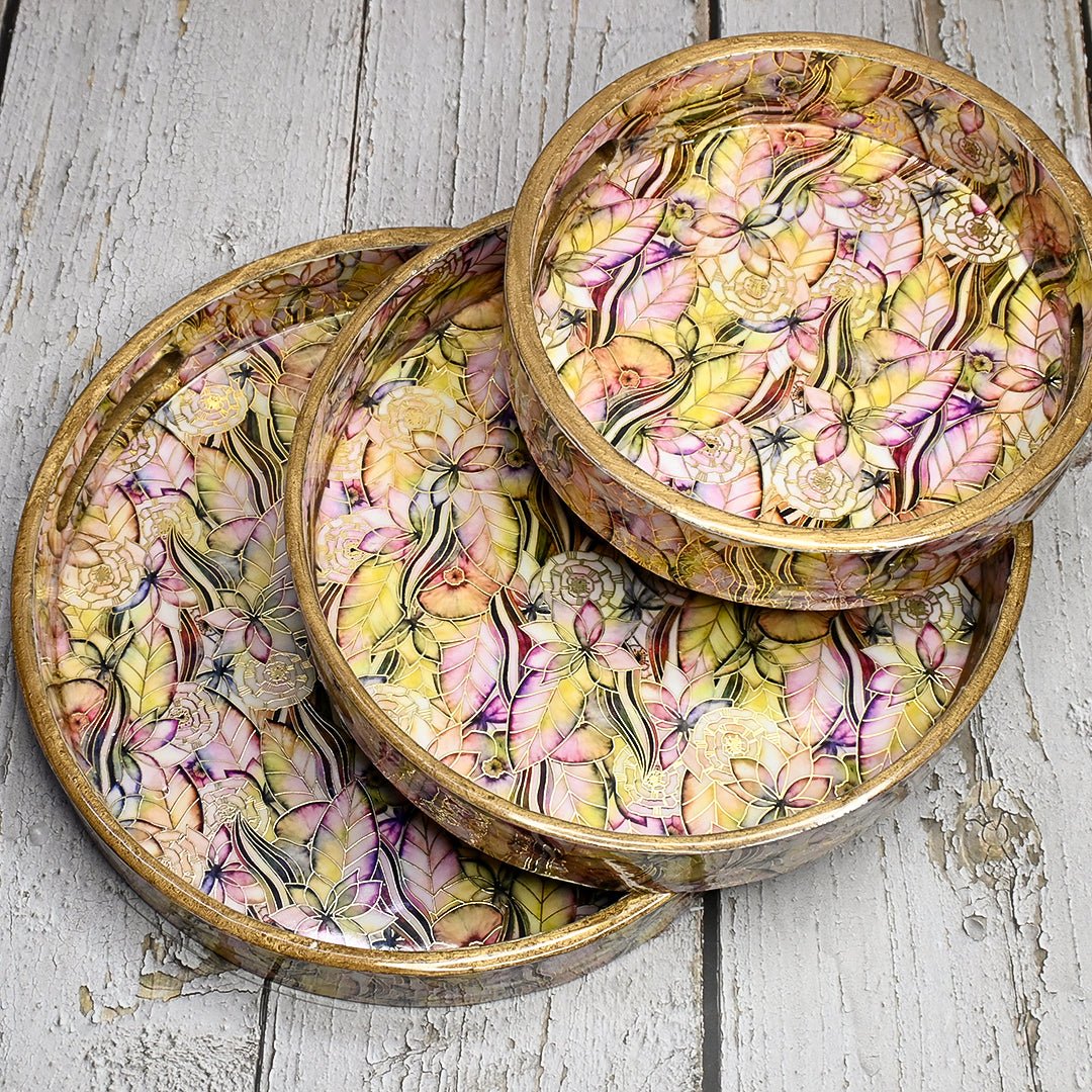 Abstract Floral Round Trays - Pack of 3 | Verified Sustainable by Brown Living™