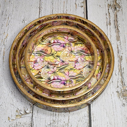 Abstract Floral Round Trays - Pack of 3 | Verified Sustainable by Brown Living™