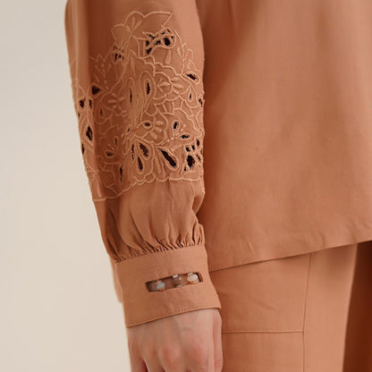 Aeson - Linen Shirt With Cutwork Embroidered Sleeves | Verified Sustainable by Brown Living™