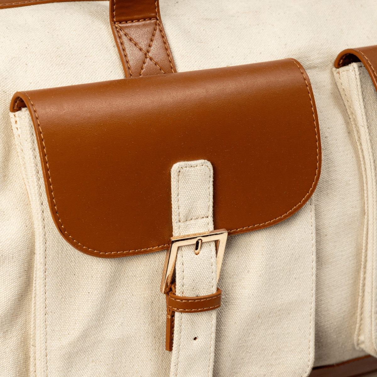 Ajax Vegan Leather Duffle Bag - Beige & Gingerbread | Verified Sustainable by Brown Living™