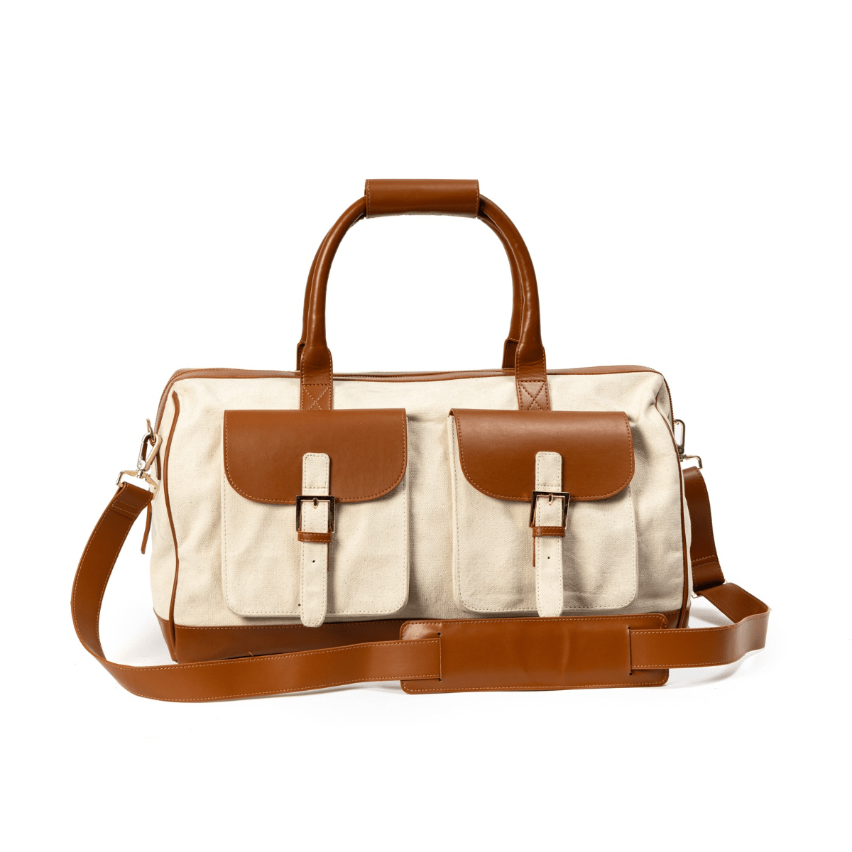 Ajax Vegan Leather Duffle Bag - Beige & Gingerbread | Verified Sustainable by Brown Living™