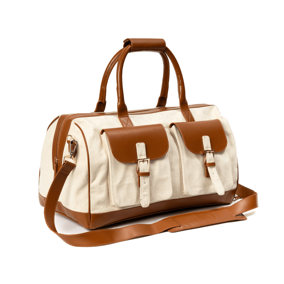 Ajax Vegan Leather Duffle Bag - Beige & Gingerbread | Verified Sustainable by Brown Living™