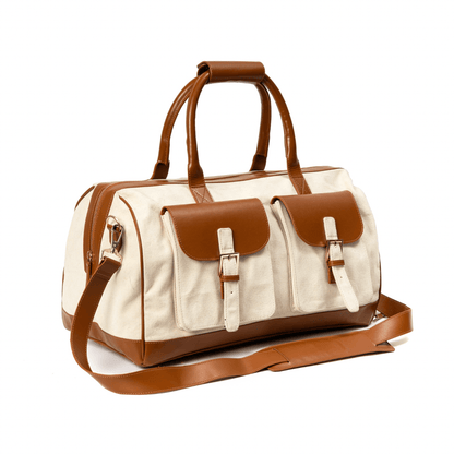 Ajax Vegan Leather Duffle Bag - Beige & Gingerbread | Verified Sustainable by Brown Living™