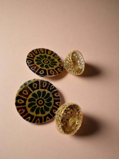 Ajrakh Printed Green Earrings for Everyday Artistry – Womens earrings by The serene by Rainvas available on Brown Living™. . SKU: RVS - SER - EAR - 24. Img 3.
