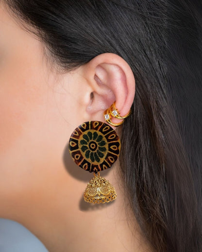 Ajrakh Printed Green Earrings for Everyday Artistry – Womens earrings by The serene by Rainvas available on Brown Living™. . SKU: RVS - SER - EAR - 24. Img 2.