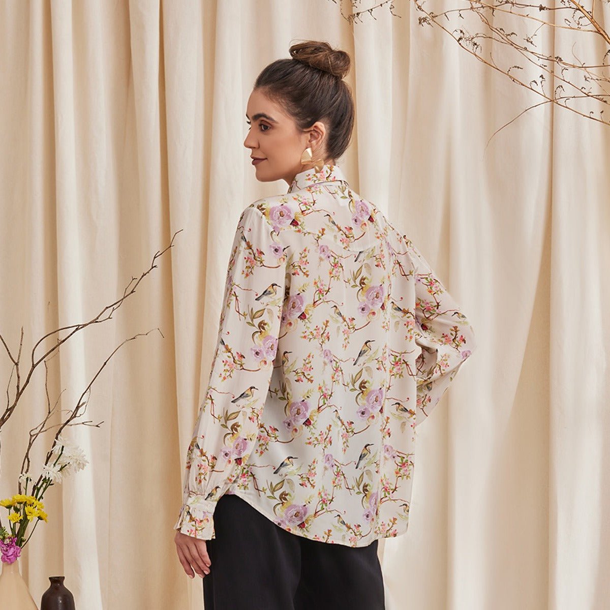 Alyssa Ecru - Floral Printed Viscose Crepe Shirt | Verified Sustainable by Brown Living™