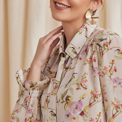 Alyssa Ecru - Floral Printed Viscose Crepe Shirt | Verified Sustainable by Brown Living™