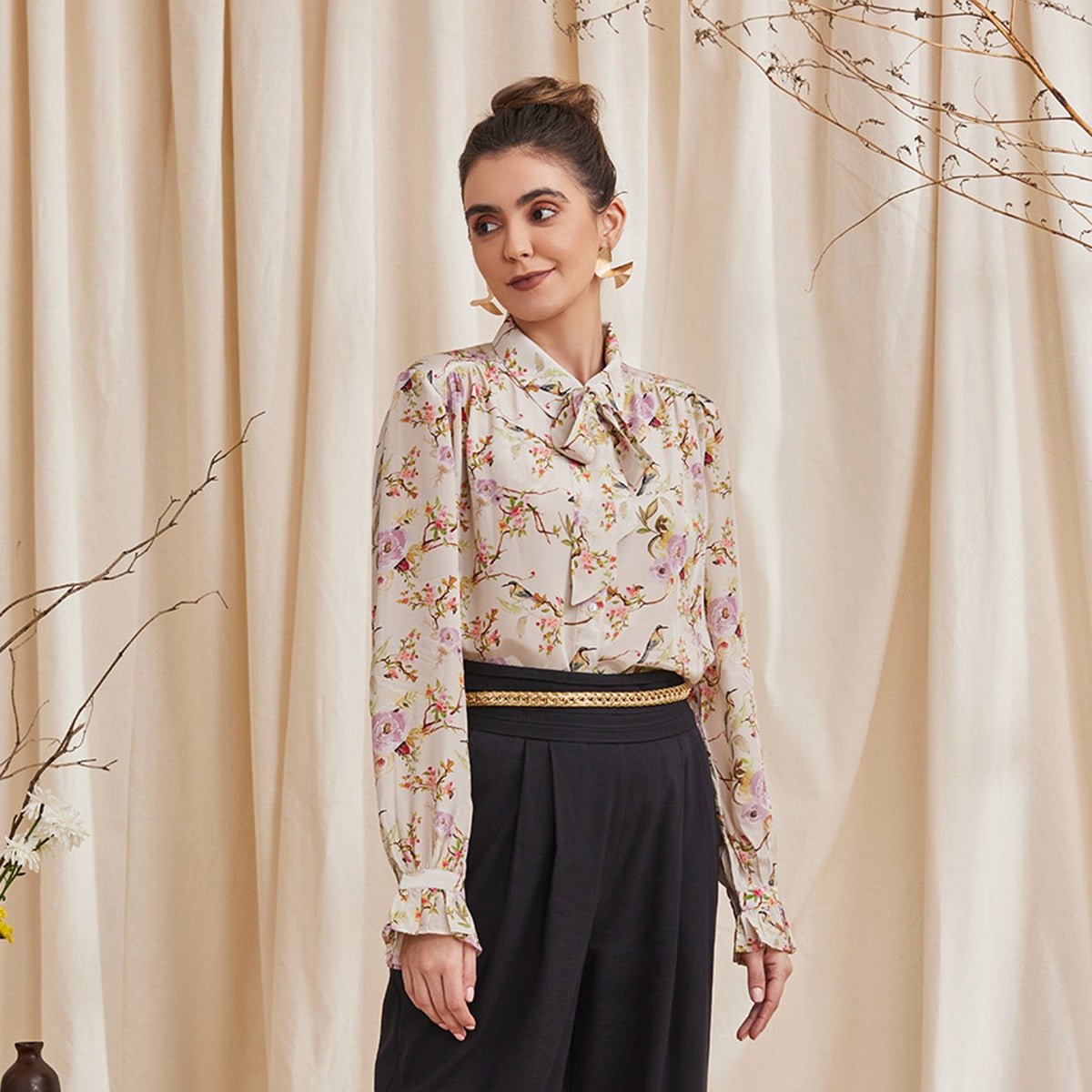 Alyssa Ecru - Floral Printed Viscose Crepe Shirt | Verified Sustainable by Brown Living™