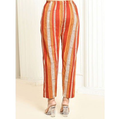 Amora Red Handprinted Women's Cotton Pant | Verified Sustainable by Brown Living™