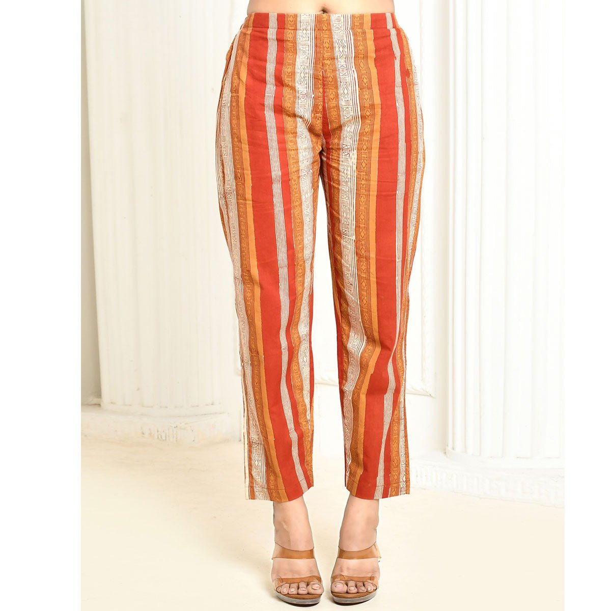 Amora Red Handprinted Women's Cotton Pant | Verified Sustainable by Brown Living™