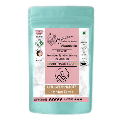 Anti - Inflammatory Almond Kashmiri Kahwa for Cold and Cough Relief – Tea by Radhikas Fine Teas and Whatnots available on Brown Living™. 100 g . SKU: 224 - 08769 - 8903555800625. Img 7.