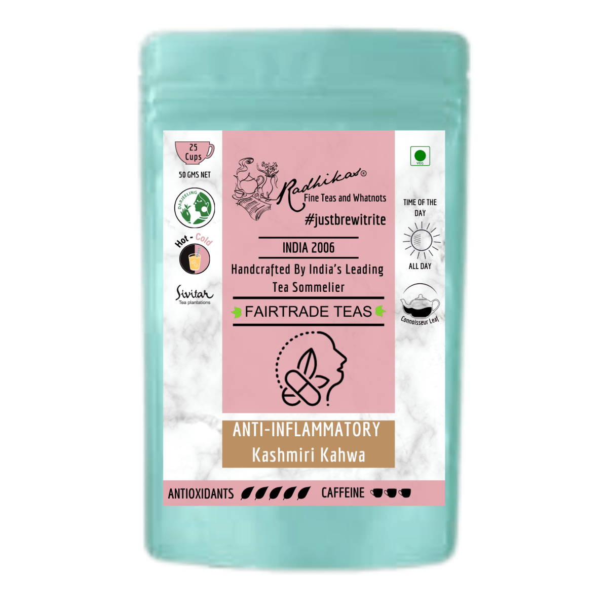 Anti - Inflammatory Almond Kashmiri Kahwa for Cold and Cough Relief – Tea by Radhikas Fine Teas and Whatnots available on Brown Living™. 50 g . SKU: 224 - 08768 - 8903555800793. Img 5.