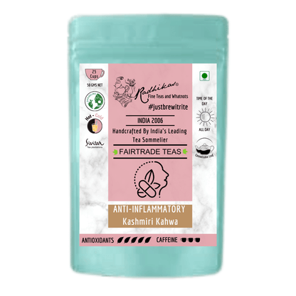 Anti - Inflammatory Almond Kashmiri Kahwa for Cold and Cough Relief – Tea by Radhikas Fine Teas and Whatnots available on Brown Living™. 50 g . SKU: 224 - 08768 - 8903555800793. Img 5.