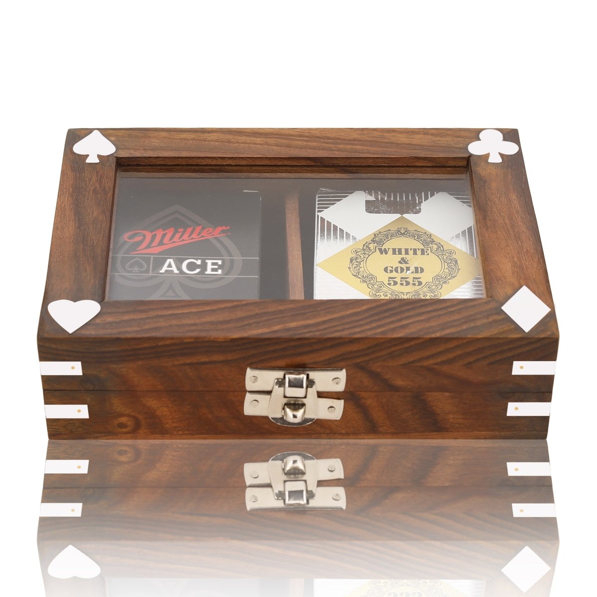 Antique Wooden Playing Card Box – Double Deck Storage | Verified Sustainable by Brown Living™