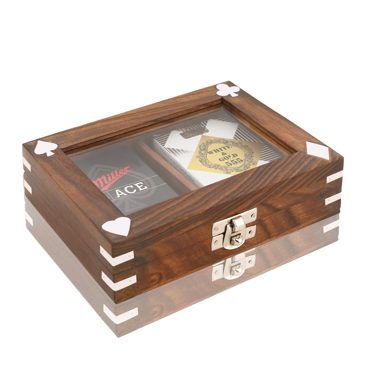 Antique Wooden Playing Card Box – Double Deck Storage | Verified Sustainable by Brown Living™