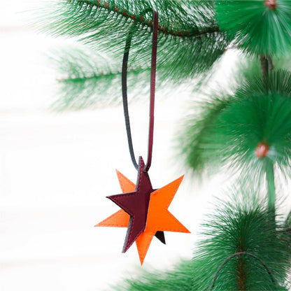Apple Leather Festive Decor Handcrafted Christmas Star (Maroon) – Decor & Artefacts on Brown Living™. SKU: XMGH1005. Img 1.