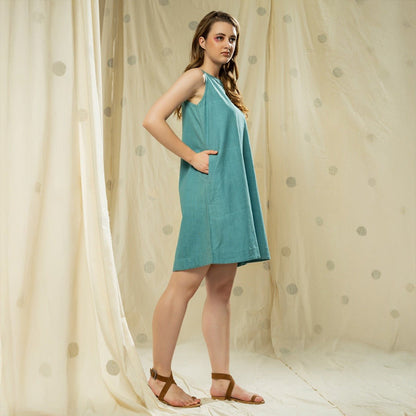 Applique Grace - Green Essential Relaxed Fit Knee Length Dress | Verified Sustainable by Brown Living™