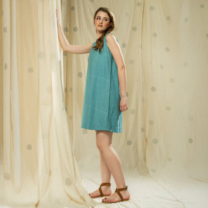 Applique Grace - Green Essential Relaxed Fit Knee Length Dress | Verified Sustainable by Brown Living™