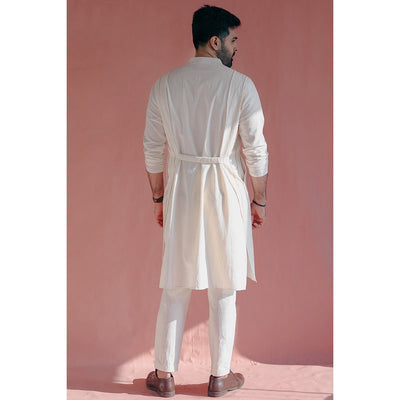 Aralinn Handwoven Khadi Kurta - Chinese Collar, Back Waist Elastic – Mens Kurta on Brown Living™. SKU: DL0148XS. Img 5.