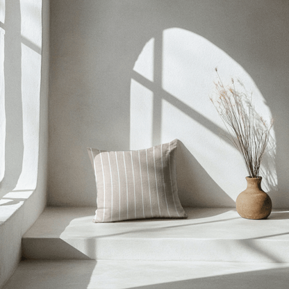 Atacama Brown & White Striped Cotton Cushion Cover – Covers & Inserts by Copper - Red available on Brown Living™. 16x16 inches . SKU: CR10SQ10801. Img 1.