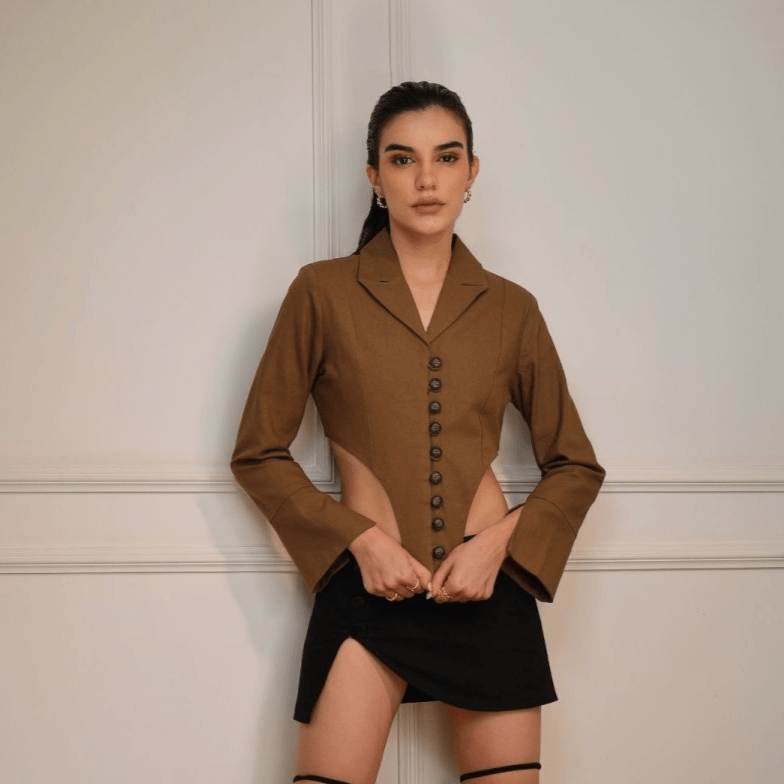 Athena | Crop Blazer in Olive | 100% Organic Cotton | Verified Sustainable by Brown Living™