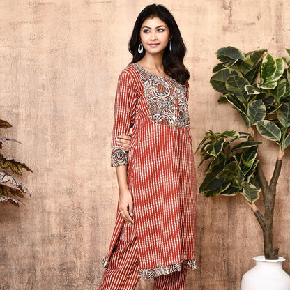 Aura Red Bagru Printed Cotton Kurta For Ladies | Verified Sustainable by Brown Living™