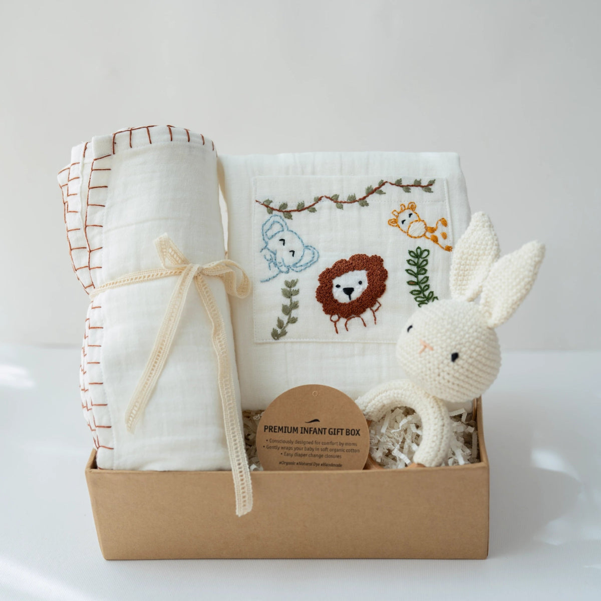 Baby Boy Gift Hamper with Cotton Romper and Swaddle | Little Meadows | White | Verified Sustainable by Brown Living™