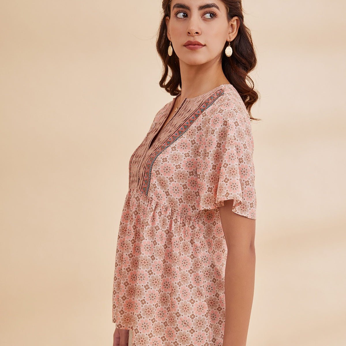 Bahia - Pink Organic Bamboo Printed Fit And Flare Top | Verified Sustainable by Brown Living™