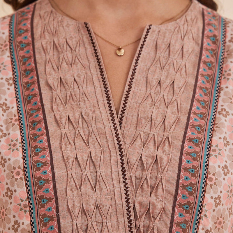 Bahia - Pink Organic Bamboo Printed Fit And Flare Top | Verified Sustainable by Brown Living™