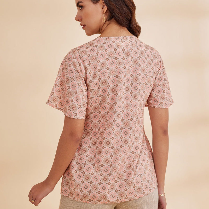 Bahia - Pink Organic Bamboo Printed Fit And Flare Top | Verified Sustainable by Brown Living™