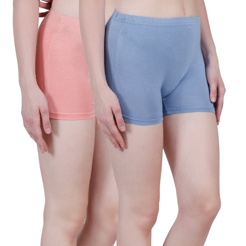 Bamboo Fabric Mid Rise Shorts Pack of 2 | Peach & Blue | Verified Sustainable by Brown Living™