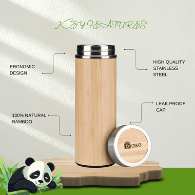 Bamboo Stainless Steel Water Bottle (Insulated) – Bottles & Sippers on Brown Living™. SKU: BA/BO/P1. Img 2.