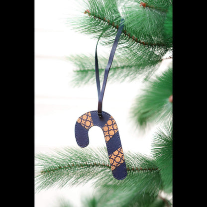 Banana Leather & Cork Festive Decor Handcrafted Christmas Candy Cane (Blue) – Decor & Artefacts on Brown Living™. SKU: XMGH1003. Img 2.