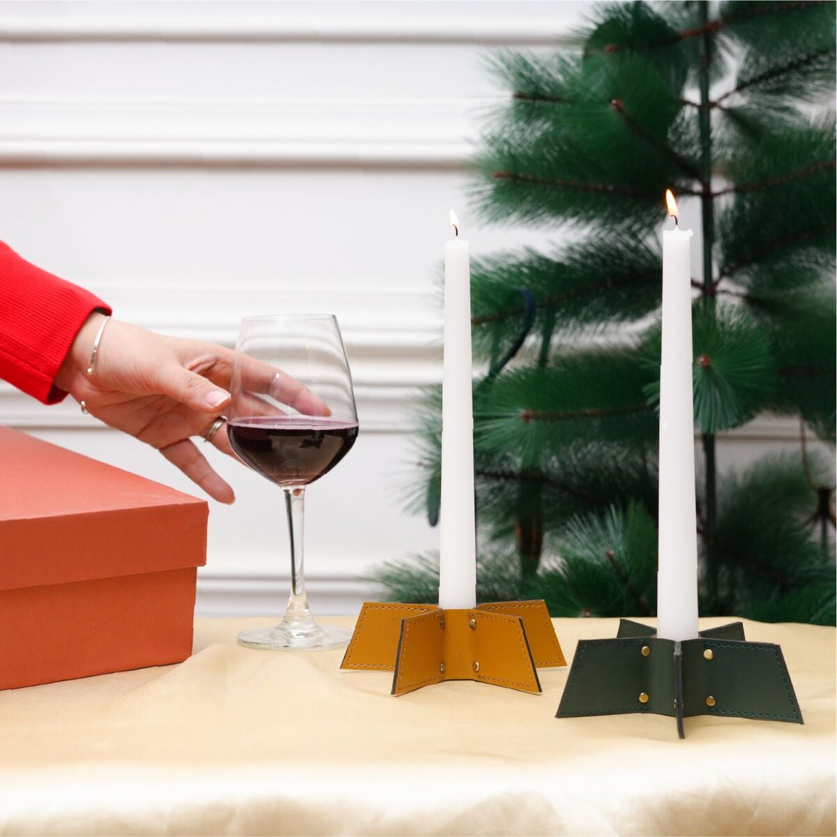 Banana Leather Festive Decor Handcrafted Christmas Candleholder (Green) – Decor & Artefacts on Brown Living™. SKU: XMGH1010. Img 2.