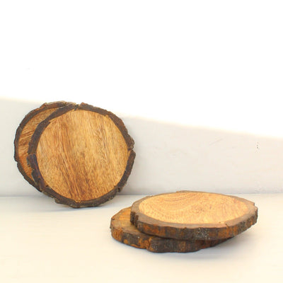 Bark Coasters Set of 4 – Natural Wood Finish Table Accessories – Coasters on Brown Living™. SKU: TC0303. Img 4.