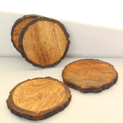 Bark Coasters Set of 4 – Natural Wood Finish Table Accessories – Coasters on Brown Living™. SKU: TC0303. Img 1.