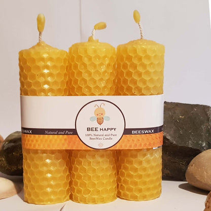 BEE Happy | Pure Beeswax Hand - Rolled Candle - Pack of 3 | Verified Sustainable by Brown Living™