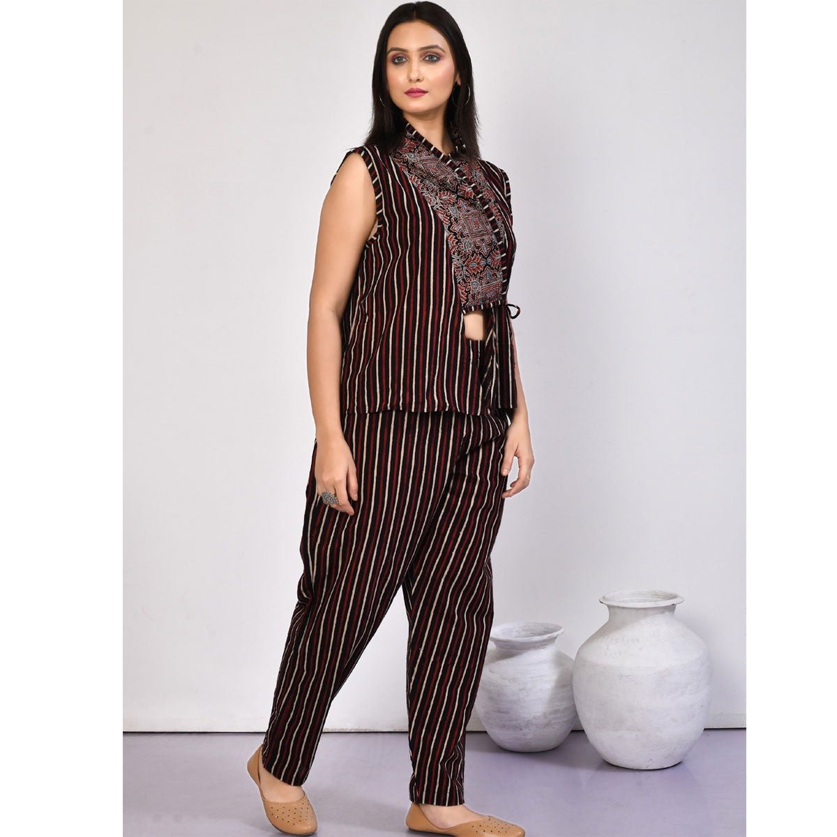 Bella Black Handprinted Ajrakh Cotton Co - Ord Set | Verified Sustainable by Brown Living™