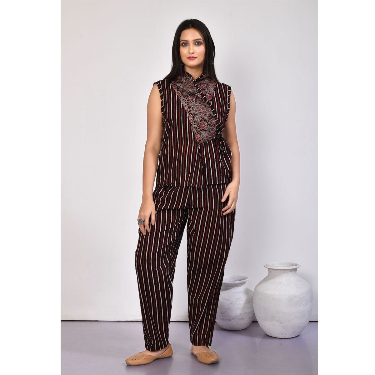 Bella Black Handprinted Ajrakh Cotton Co - Ord Set | Verified Sustainable by Brown Living™