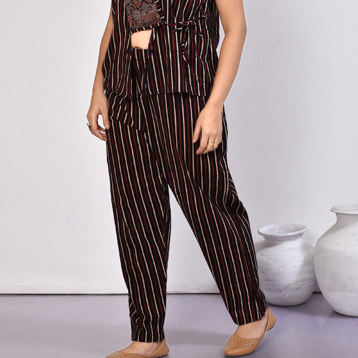 Bella Black Women''s Ajrakh Cotton Pant | Verified Sustainable by Brown Living™