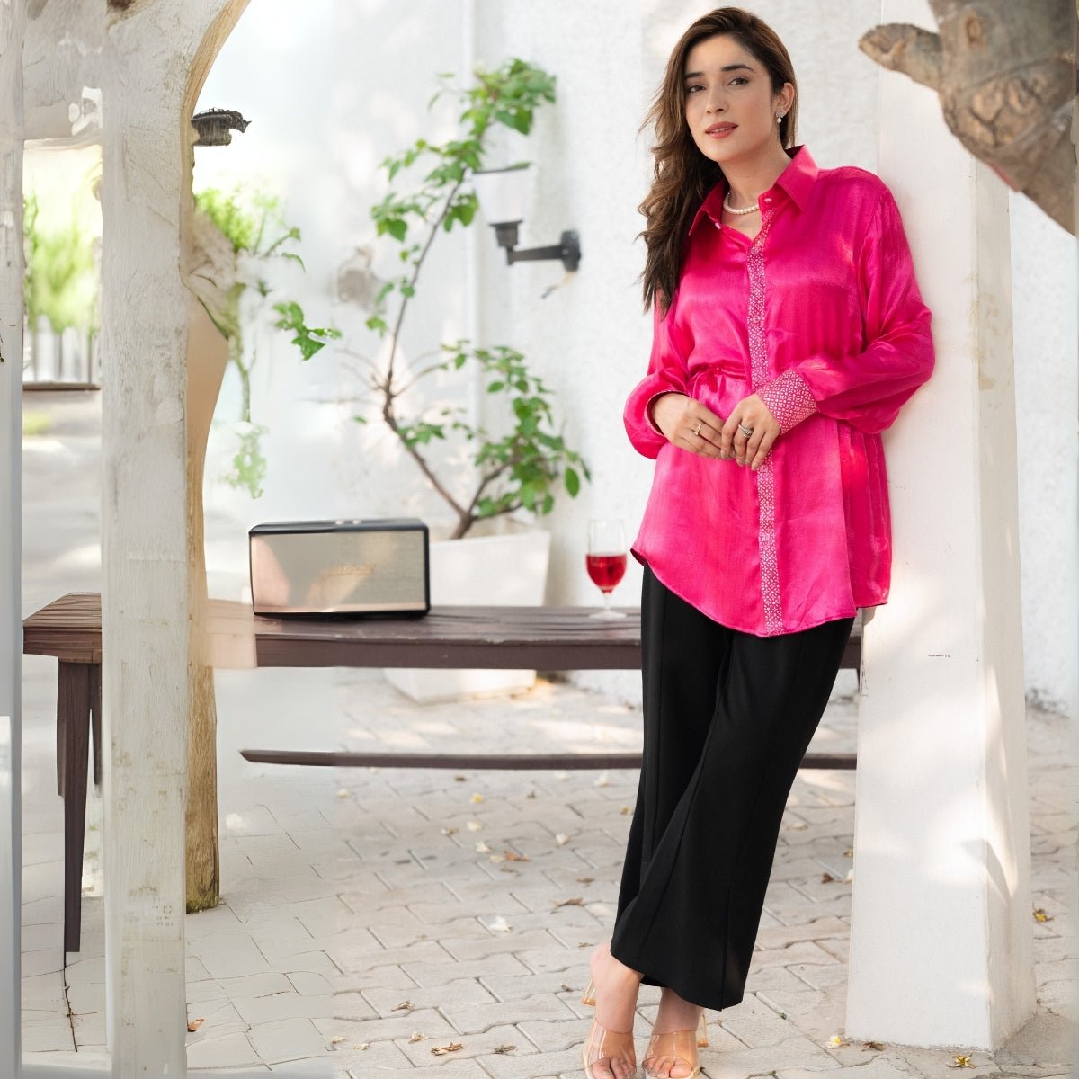 Berry Real Silver Drawstring Waist Mashru Shirt | Verified Sustainable by Brown Living™