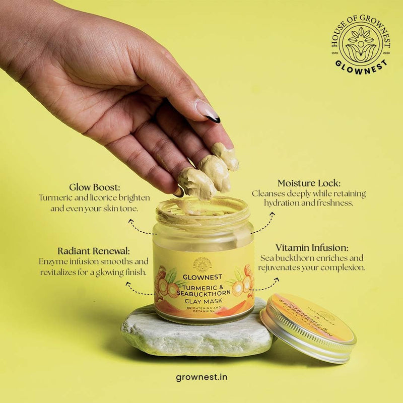 Bio Enzyme Based Turmeric & Sea Buckthorn Clay Mask | Detan Mask | Verified Sustainable by Brown Living™