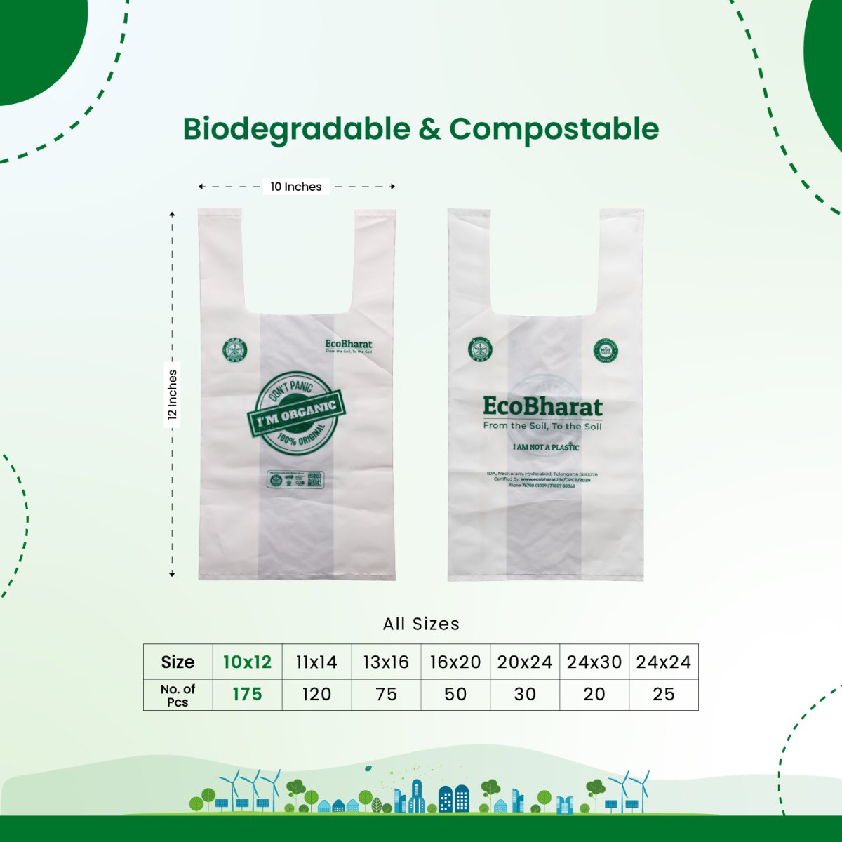 Biodegradable and Compostable U - cut Carry Bags| Grocery bags | Shopping bags | Multi purpose bags | | Verified Sustainable by Brown Living™